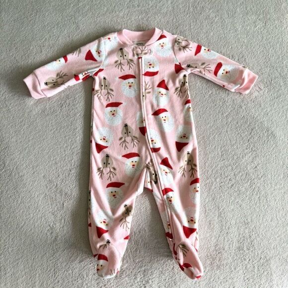 Carter’s fleece Santa Zip up Long Sleeved Footed Bodysuit - Picture 1 of 6